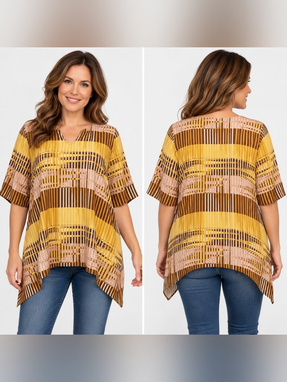 D & Company Canyon Street by QVC 1X Geometric Print Rayon Tunic Top